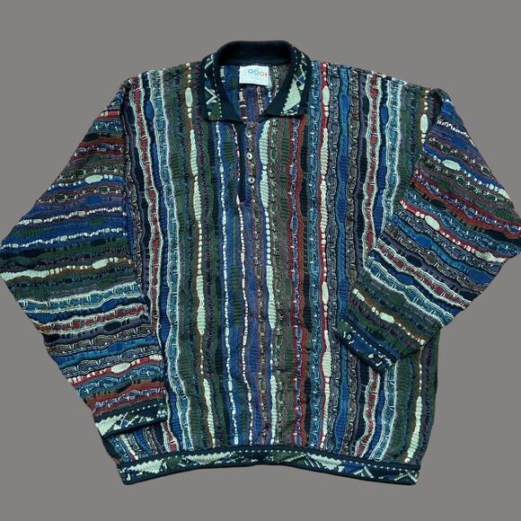 Coogi Y2K Vintage 3D Knit Multicolored Cotton Collard Sweater Men's Size Large - Picture 1 of 10